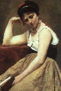  Jean Baptiste Camille  Corot Interrupted Reading oil painting on canvas